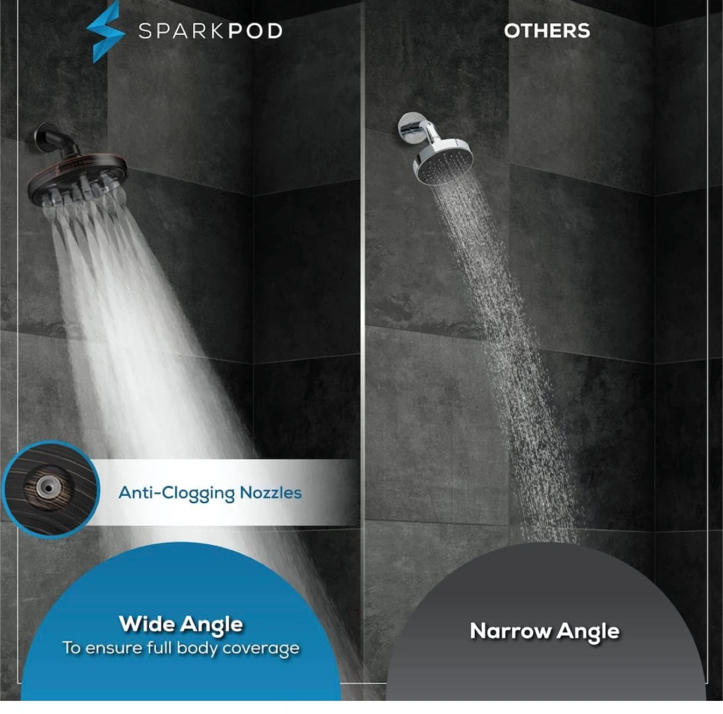 SPARKPOD 6" Luxury Power Rain Shower Head - Charcoal Grey - photo 2