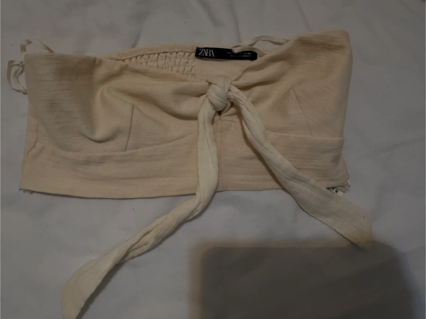 Zara Beige Tie-Front Crop Top