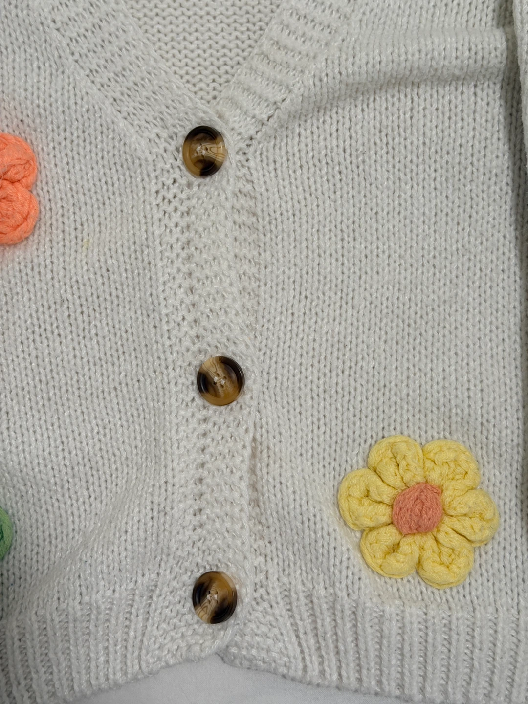 White Knit Cardigan with Floral Appliqués - photo 5