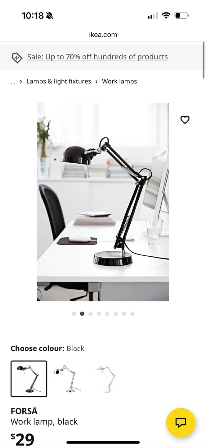 IKEA FORSÅ Black Work Lamp