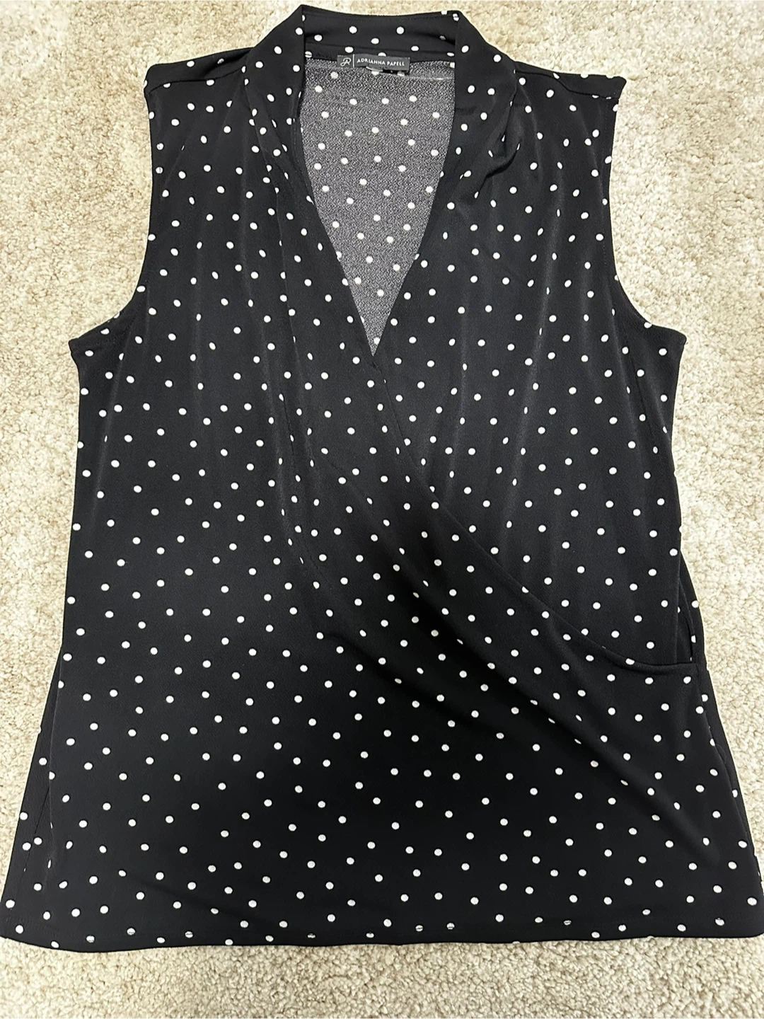 Adrianna Papell Black Polka Dot Sleeveless Top
