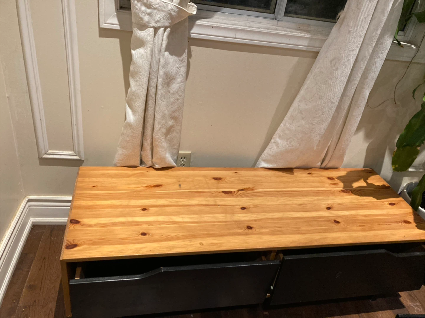 Wooden Storage Bench TV Stand with Drawers