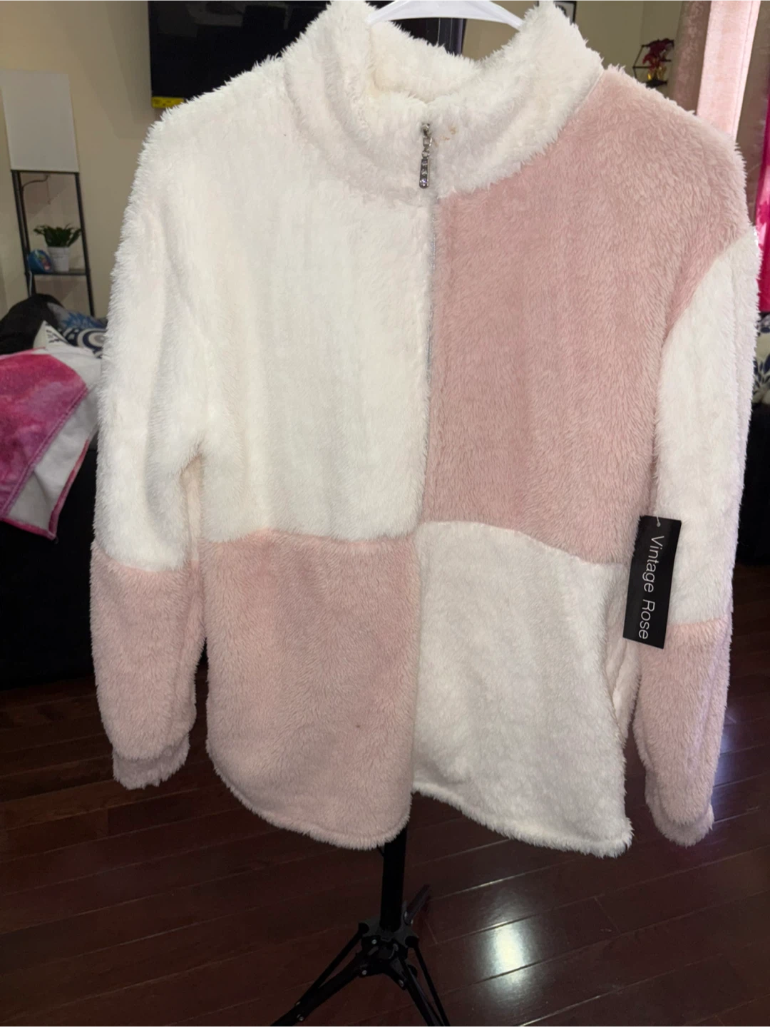 Vintage Rose Color Block Sherpa Pullover