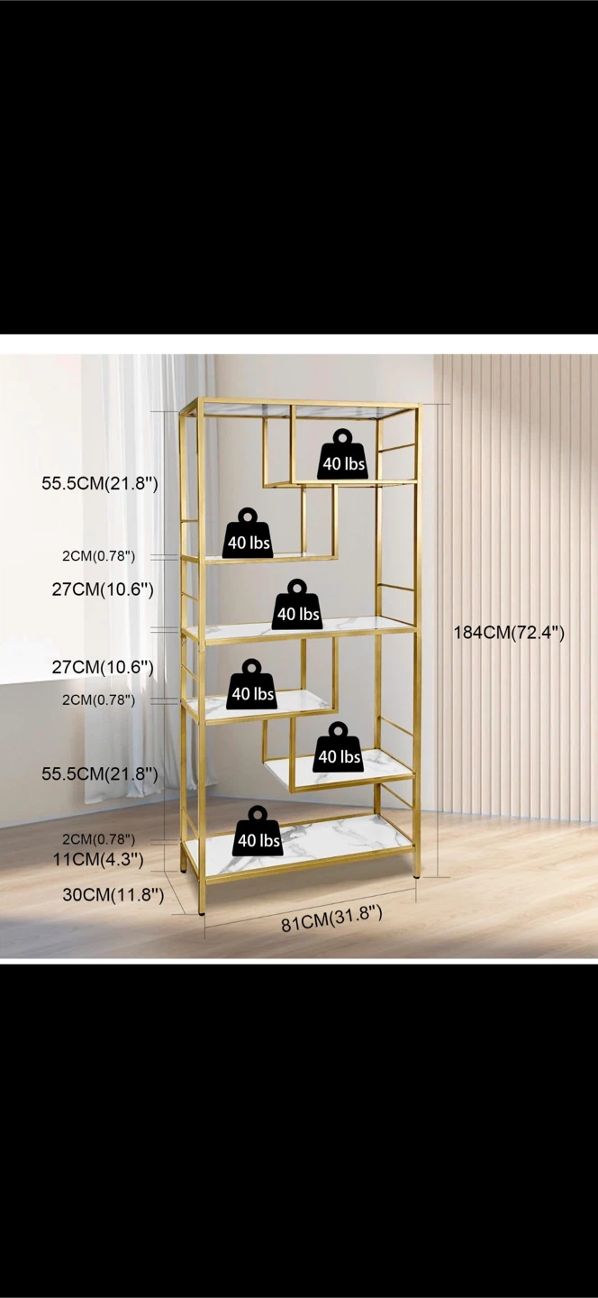 Brand new  6-Shelf Bookshelf - Gold/Marble - photo 3