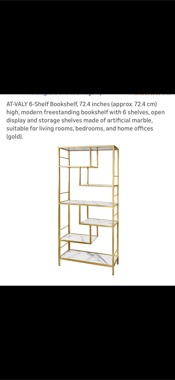 Brand new  6-Shelf Bookshelf - Gold/Marble