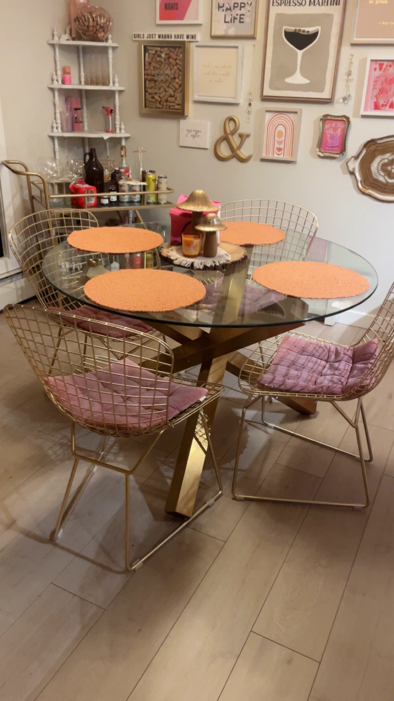 Glass Round Dining Table with Gold Chairs