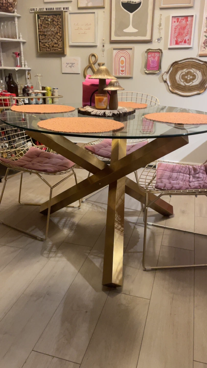 Glass Round Dining Table with Gold Chairs - photo 2