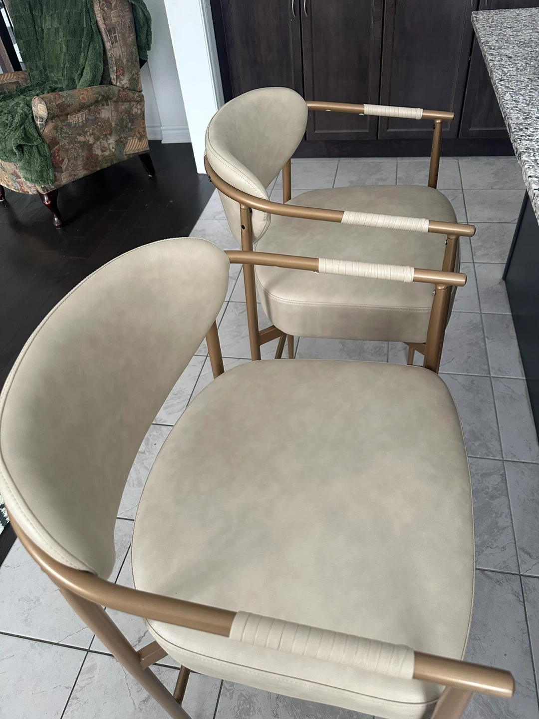Set of 2 Bar Stools - Beige & Gold - photo 2