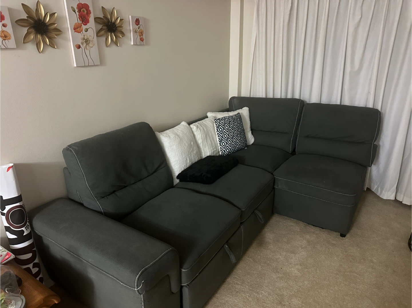 Grey Sectional Sofa with Pull-Out Bed - photo 5