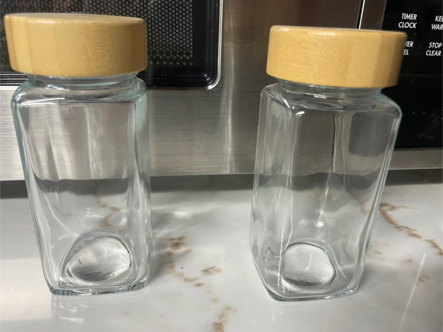 10 small Glass Jars with Wood Lids (new open box)