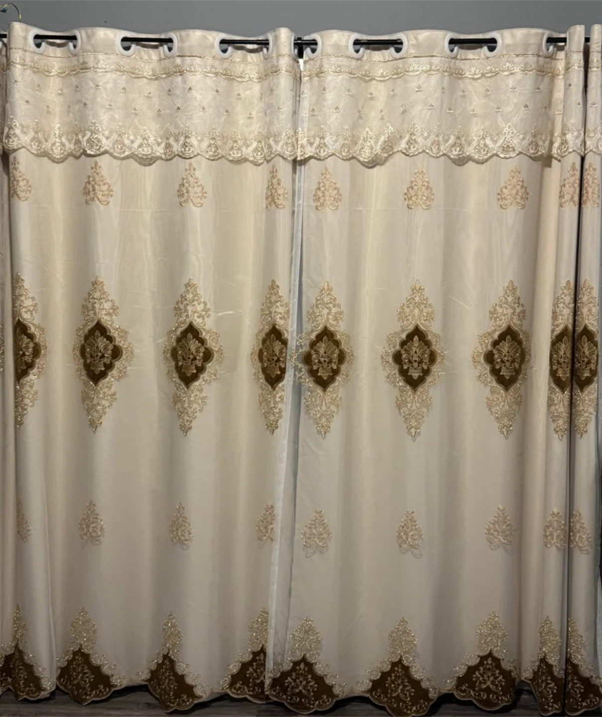Elegant Beige & Brown Embroidered Curtains