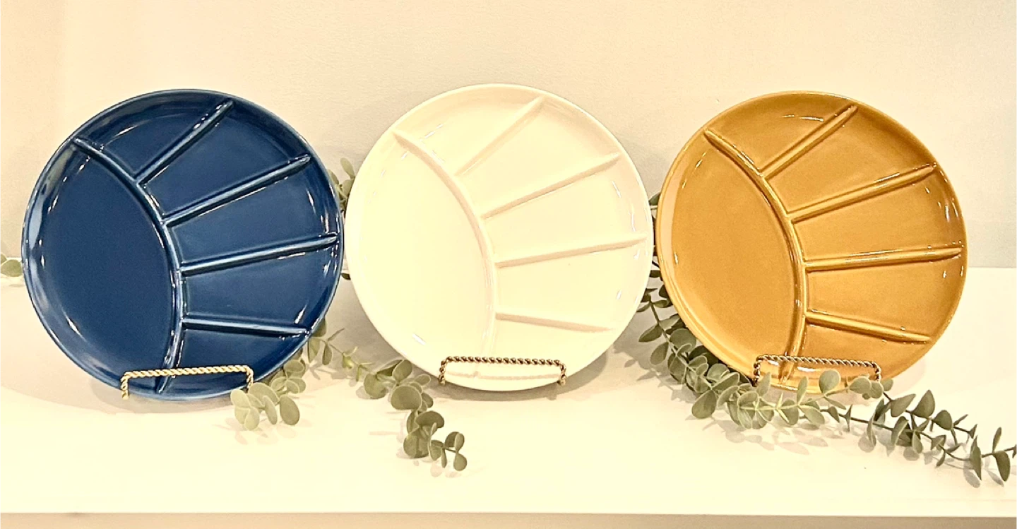Mid-Century Japanese Divided Plates Set Glazed Stoneware - photo 2