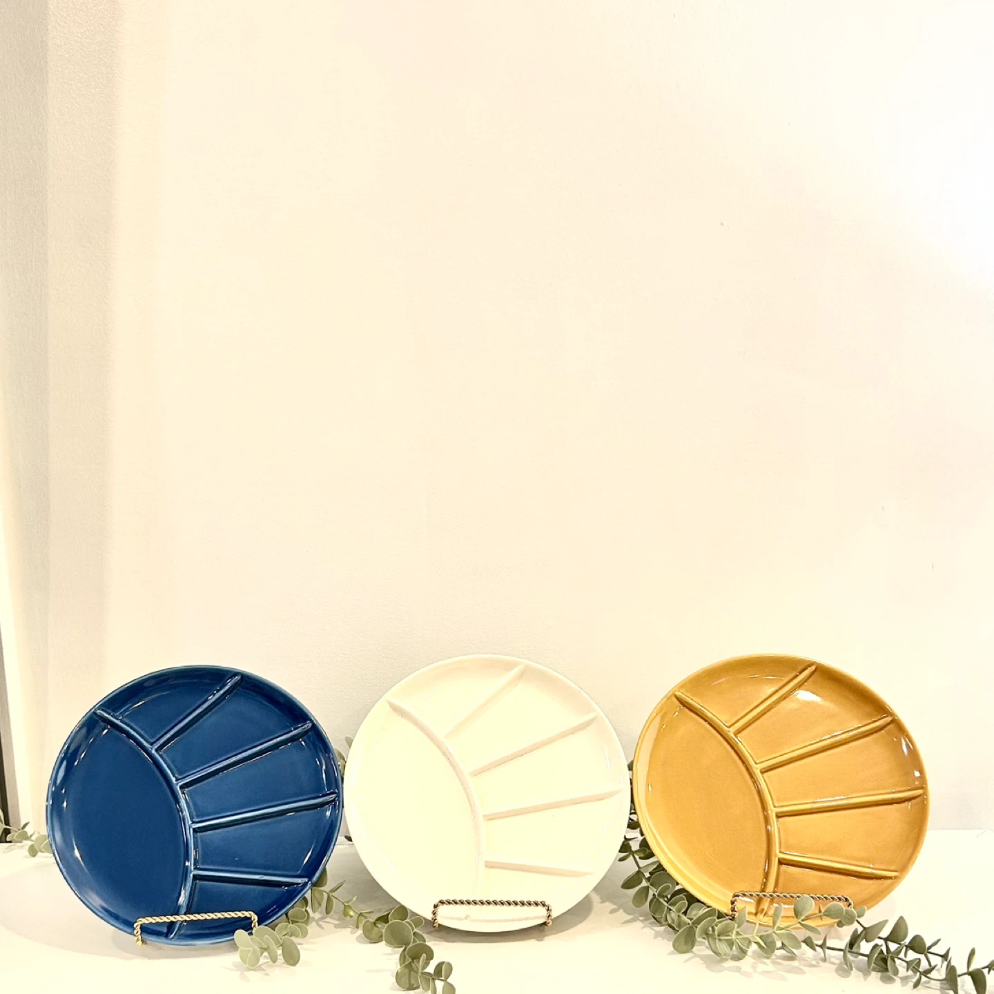 Mid-Century Japanese Divided Plates Set Glazed Stoneware