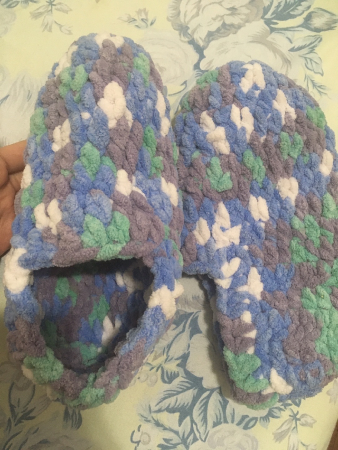 Handmade Crochet Slippers - Blue, Green, White
