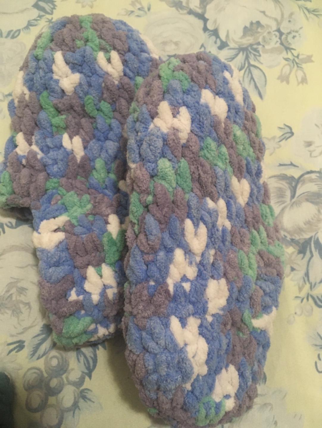 Handmade Crochet Slippers - Blue, Green, White - photo 2
