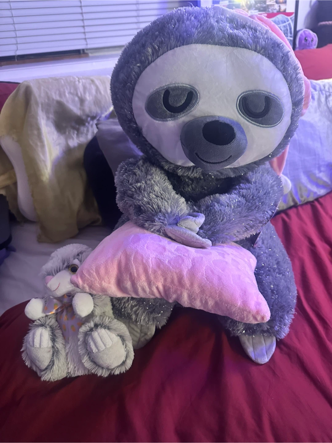 Sloth Stuffed Animal with Pillow and a Rabbit