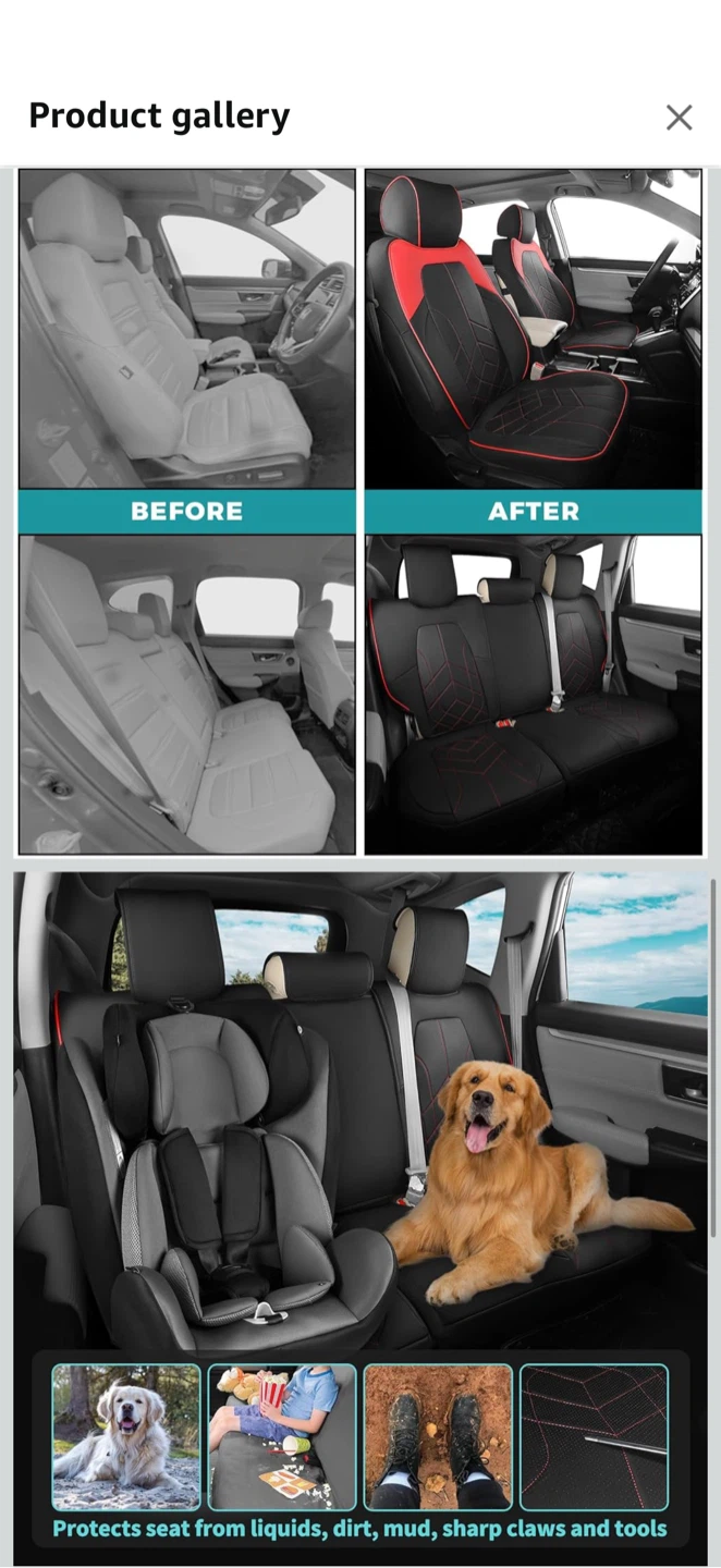 FEINEPRO Seat Covers for Honda CR-V 2017–2022 — Black/Red — NEW - photo 4