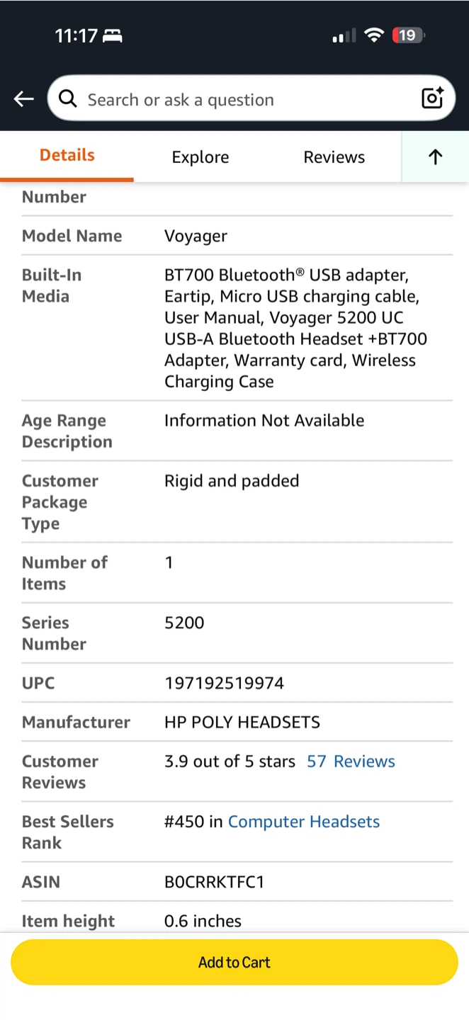 Poly Voyager 5200 UC Bluetooth Headset + BT700 USB Adapter — NEW - photo 4