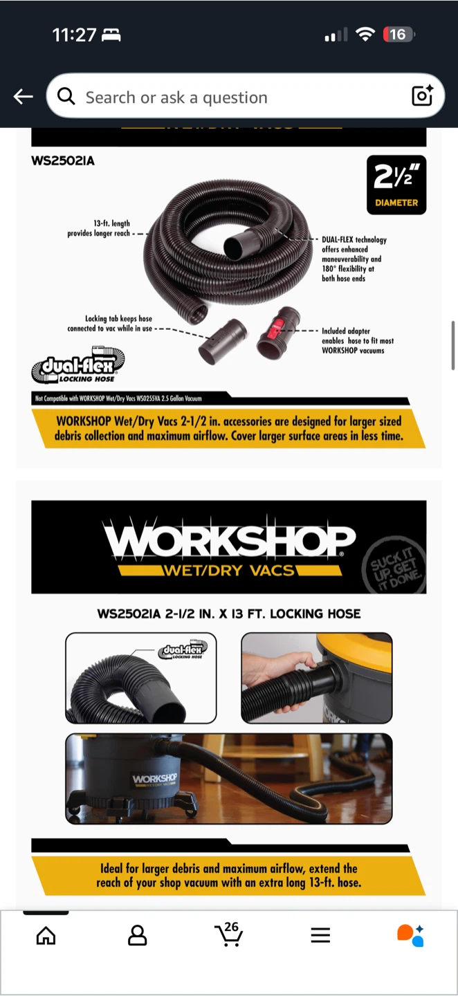 WORKSHOP Wet/Dry Vacuum Hose 2-1/2” x 13 ft — NEW - photo 4
