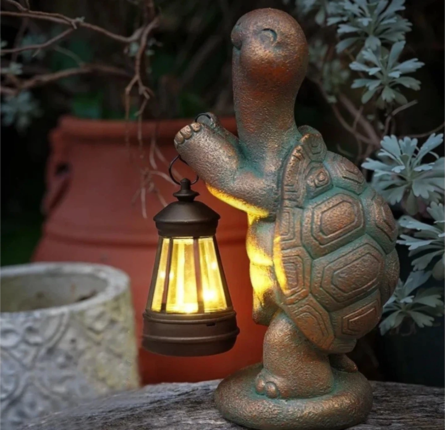 Turtle Statue with Solar Lantern - Garden Decor