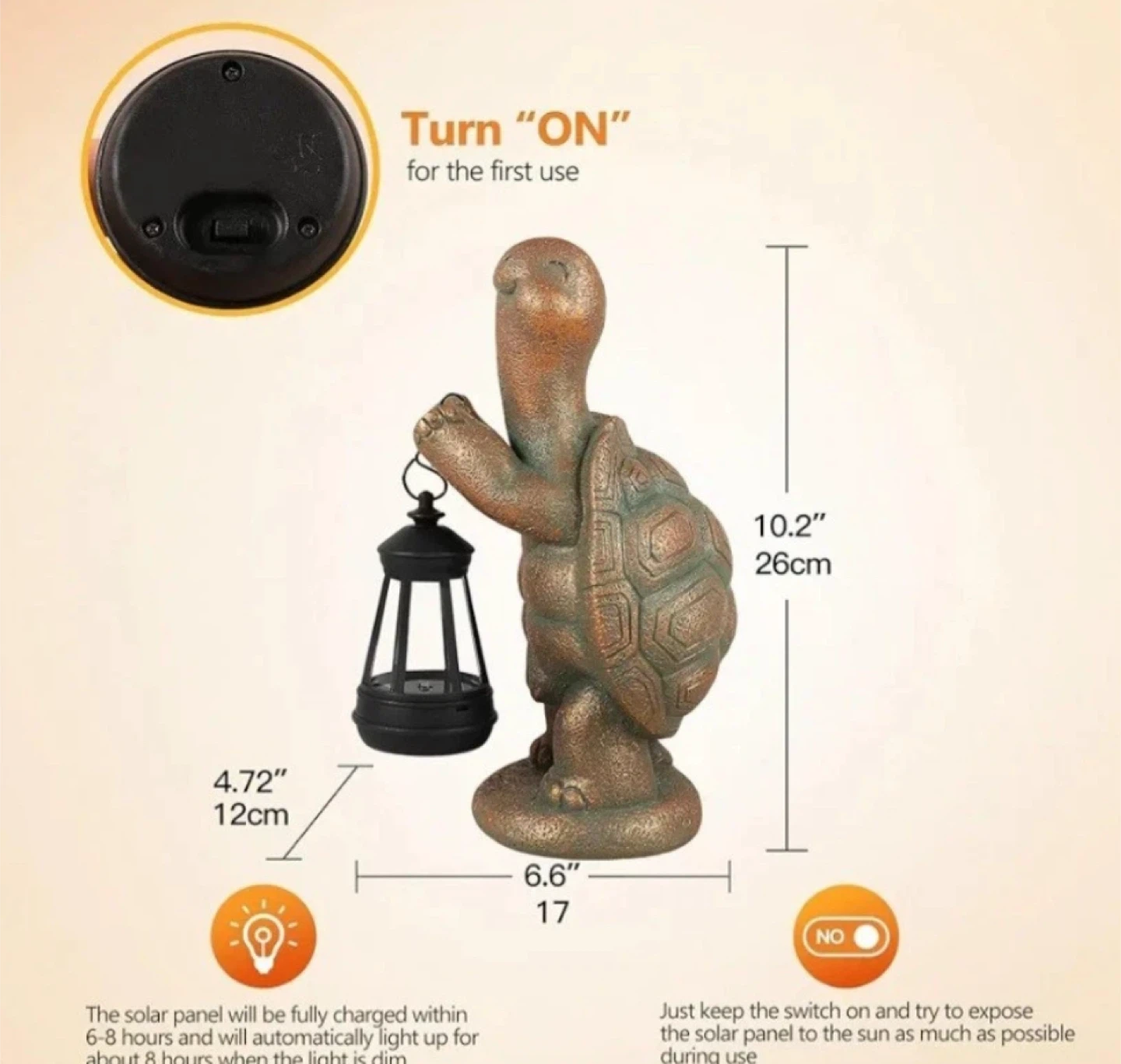 Turtle Statue with Solar Lantern - Garden Decor - photo 4