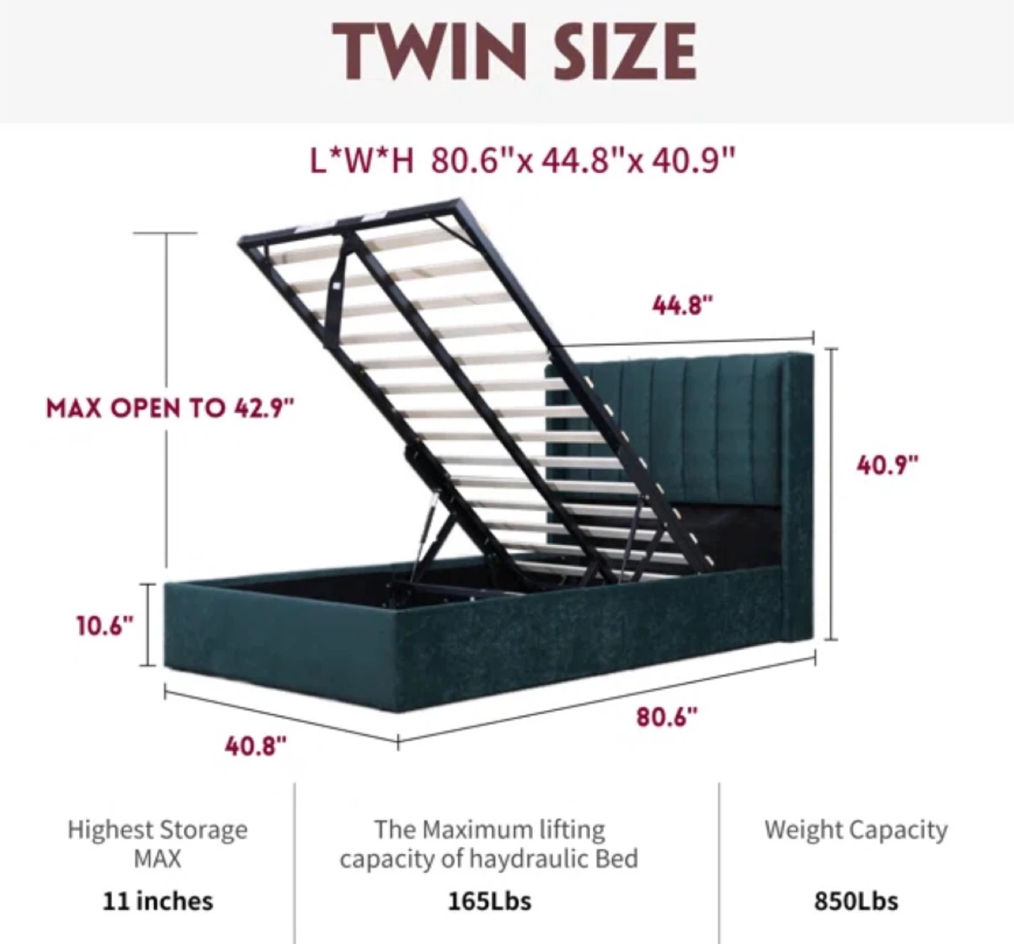 Twin Size Bed with Storage Lift - photo 5