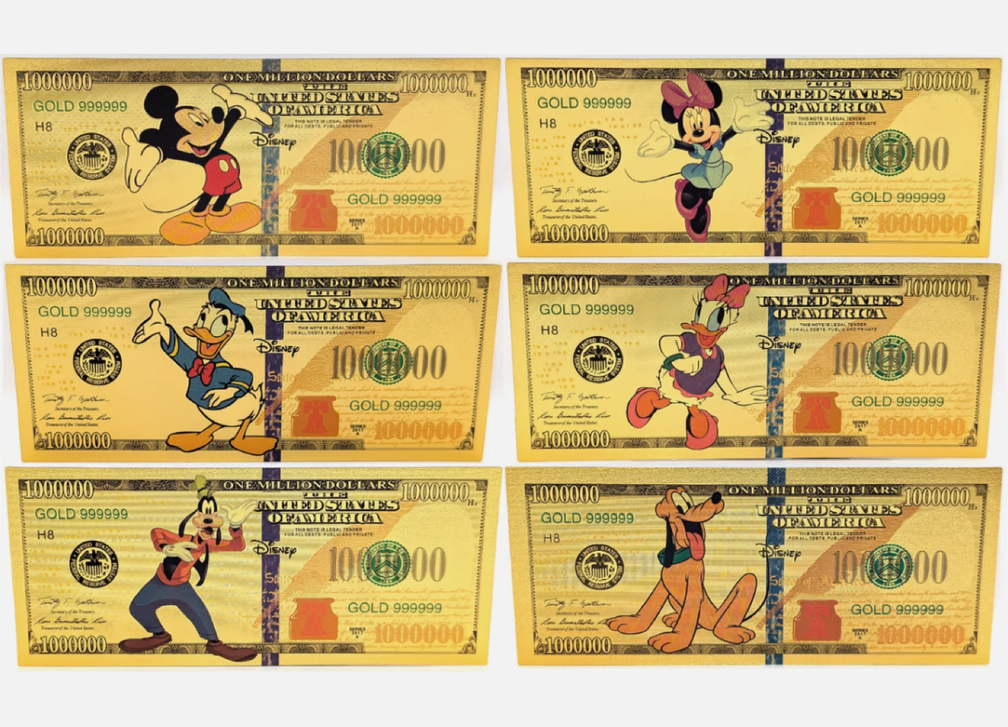Mickey, Goofy & Donald Disney Note  6-24K Gold Foil Bills GFS11