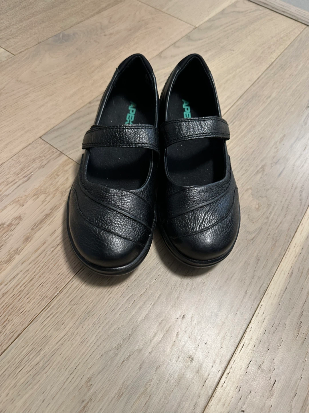 Apeks Black Leather Mary Jane Shoes