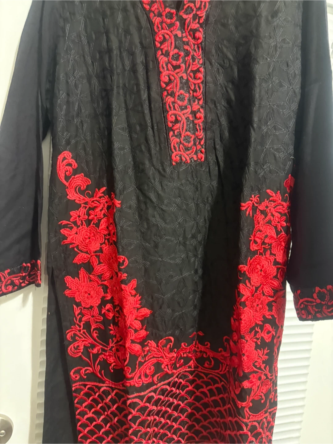 Black & Red Embroidered Kurti