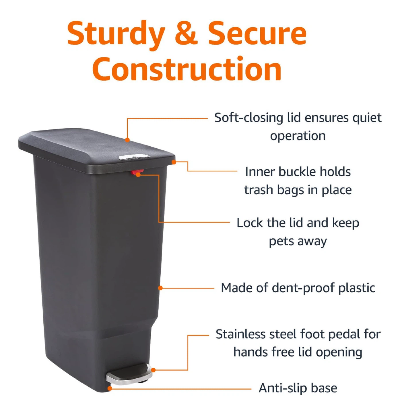 simplehuman 45L Rectangular Step Trash Can - photo 5