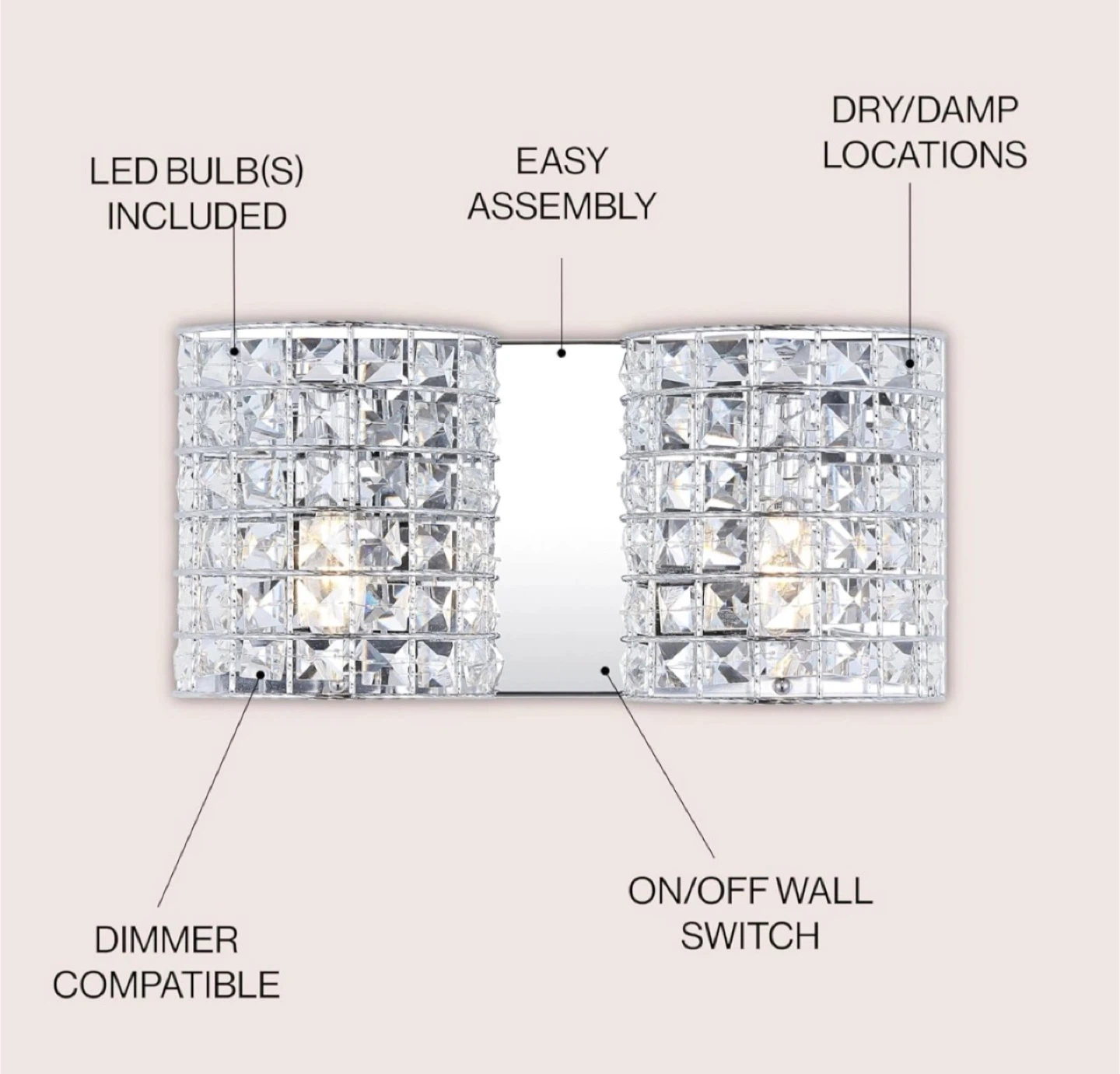 Crystal Bathroom Vanity Light, 15 in - photo 4