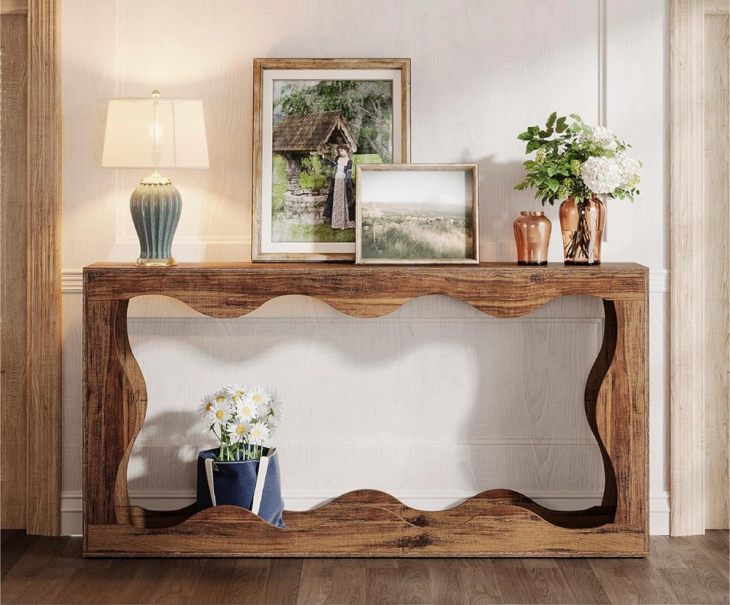 Brown Wooden Console Table (63")