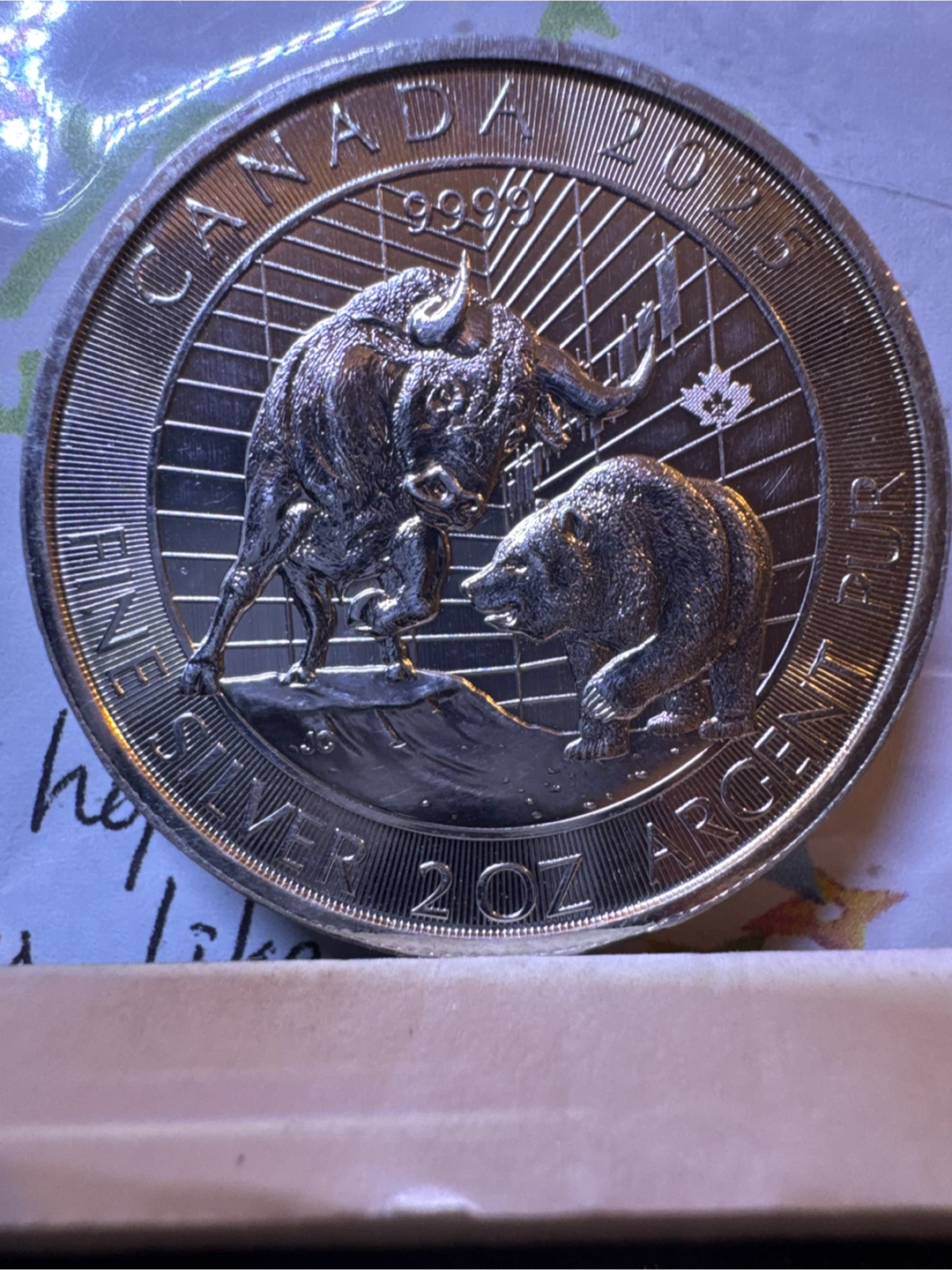 Canadian 2 oz Silver Coin - Bull vs Bear