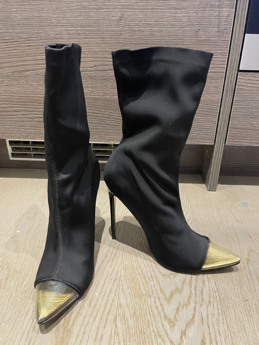 Black Ankle Boots with Gold Toe Detail - photo 3