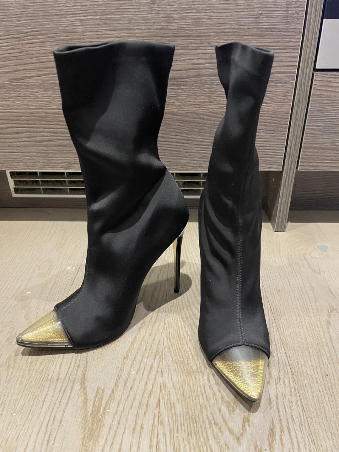 Black Ankle Boots with Gold Toe Detail - photo 2