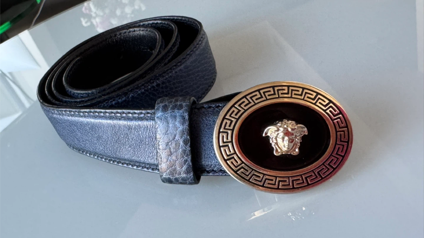 Versace Leather Medusa Belt Blue  Gold-Tone Buckle Women - photo 3