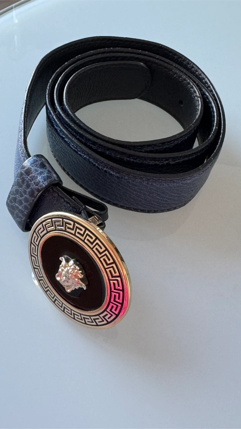 Versace Leather Medusa Belt Blue  Gold-Tone Buckle Women - photo 2
