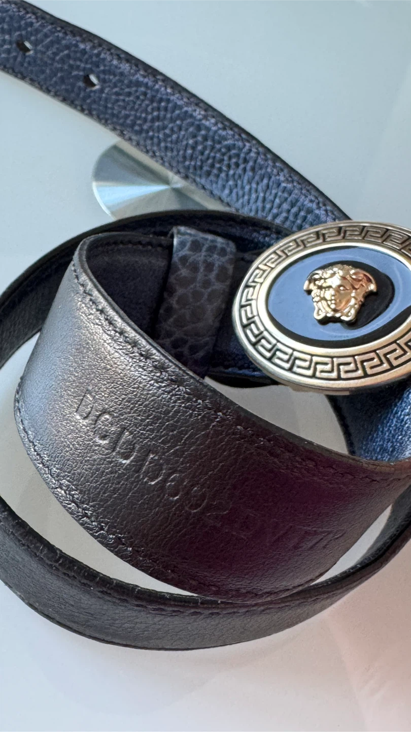 Versace Leather Medusa Belt Blue  Gold-Tone Buckle Women - photo 5