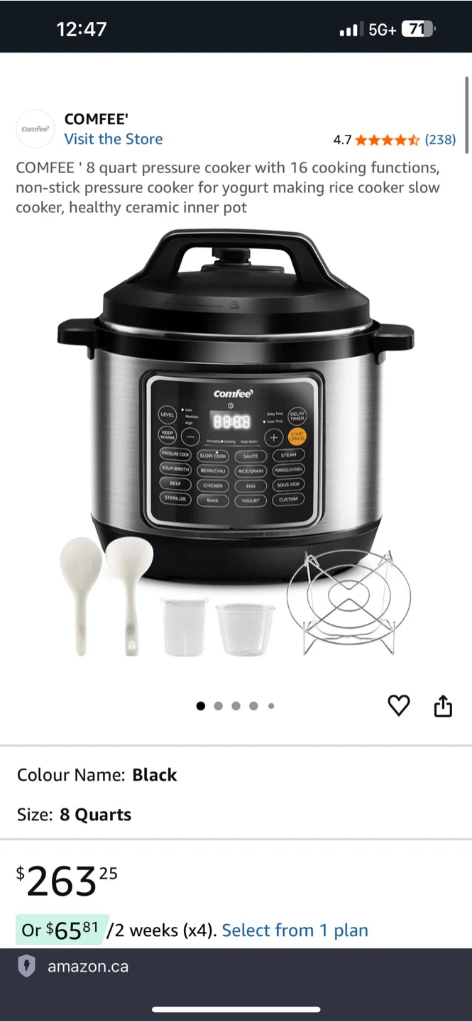 Comfee' 8 Quart Electric Pressure Cooker - Black