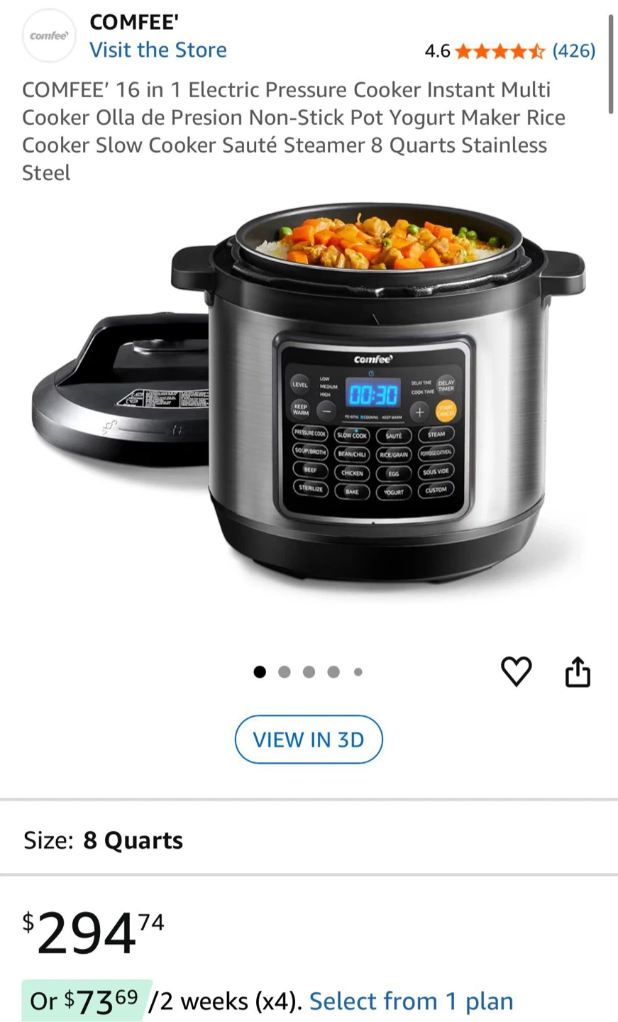 Comfee' 8 Quart Electric Pressure Cooker - Black - photo 3
