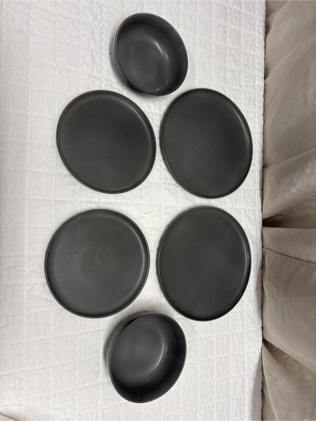 Crate & Barrel Dinnerware Set - Gray Plates & Bowls