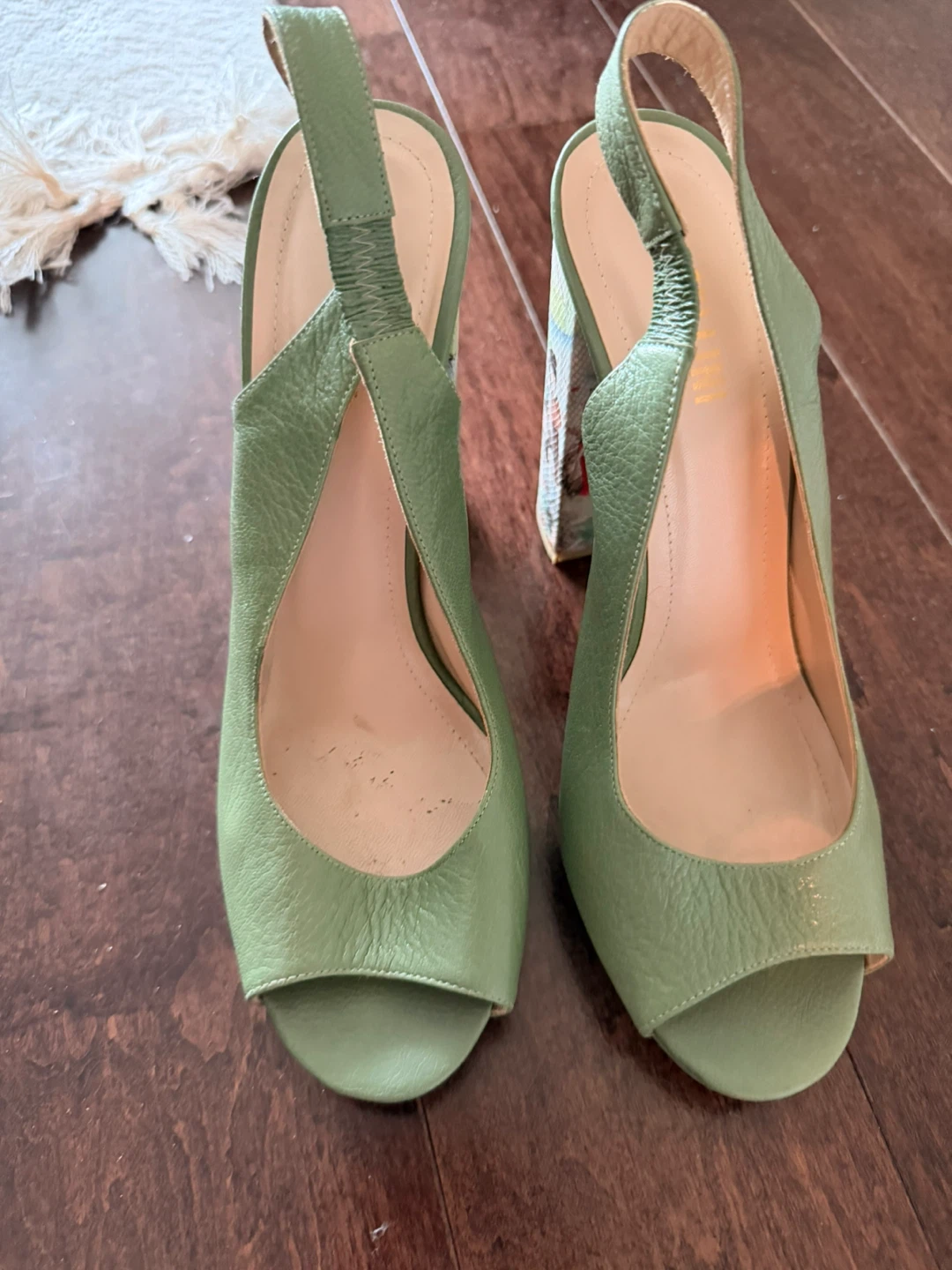 Green Leather Slingback Heels - Size 39