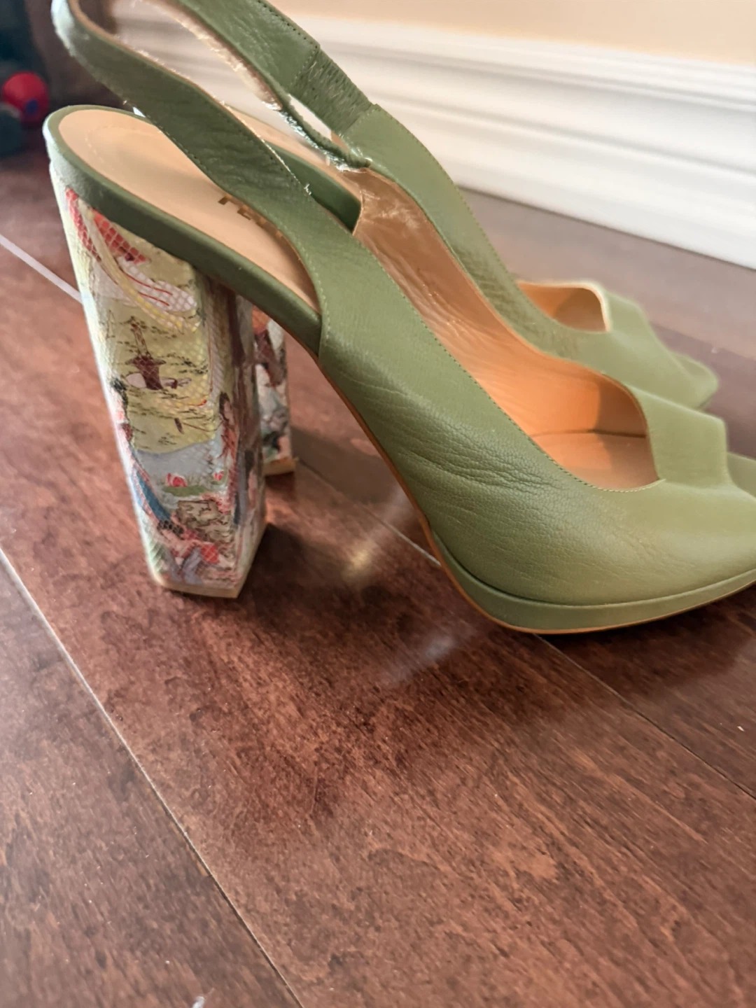 Green Leather Slingback Heels - Size 39 - photo 2