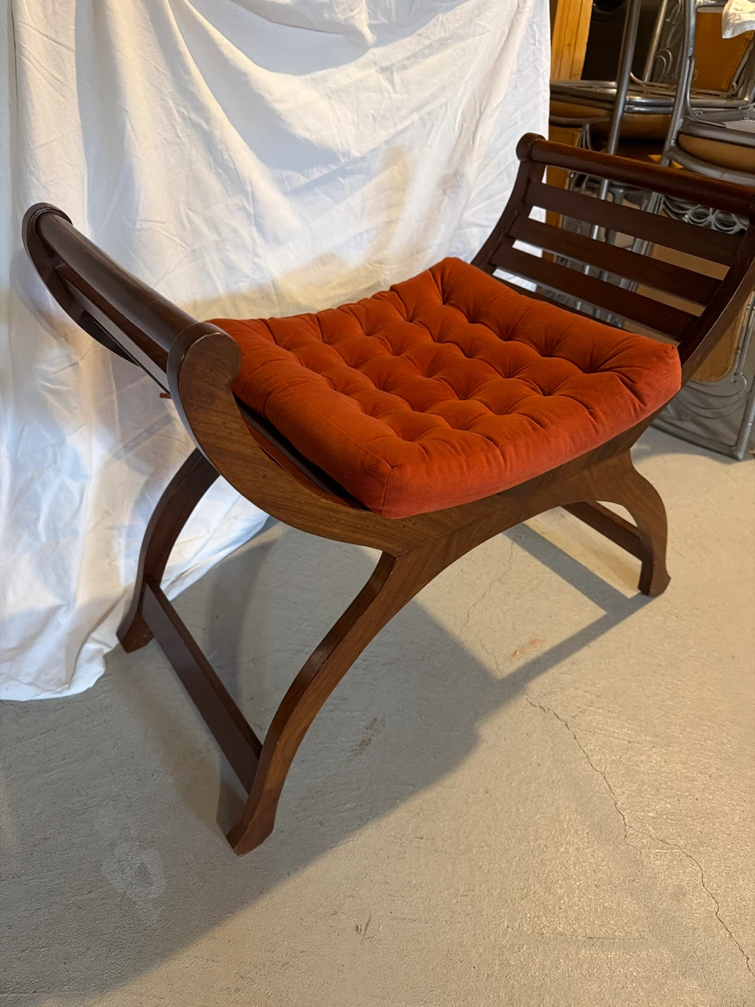 Wood Bench with Orange Cushion - photo 2