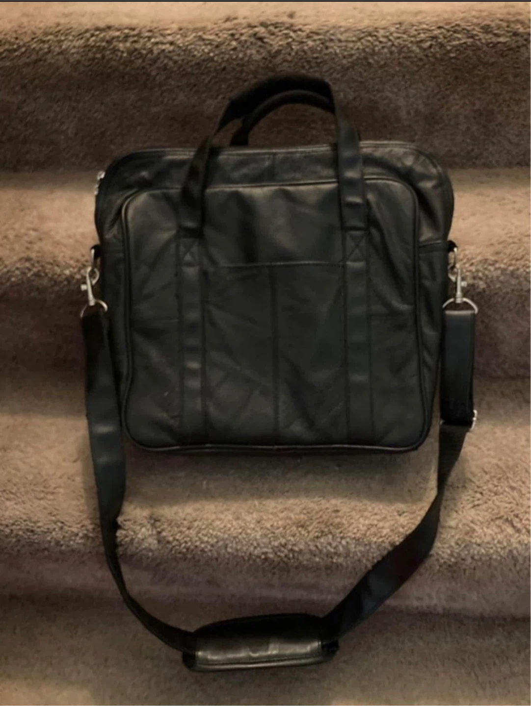 Genuine Black Leather Laptop Bag - photo 2