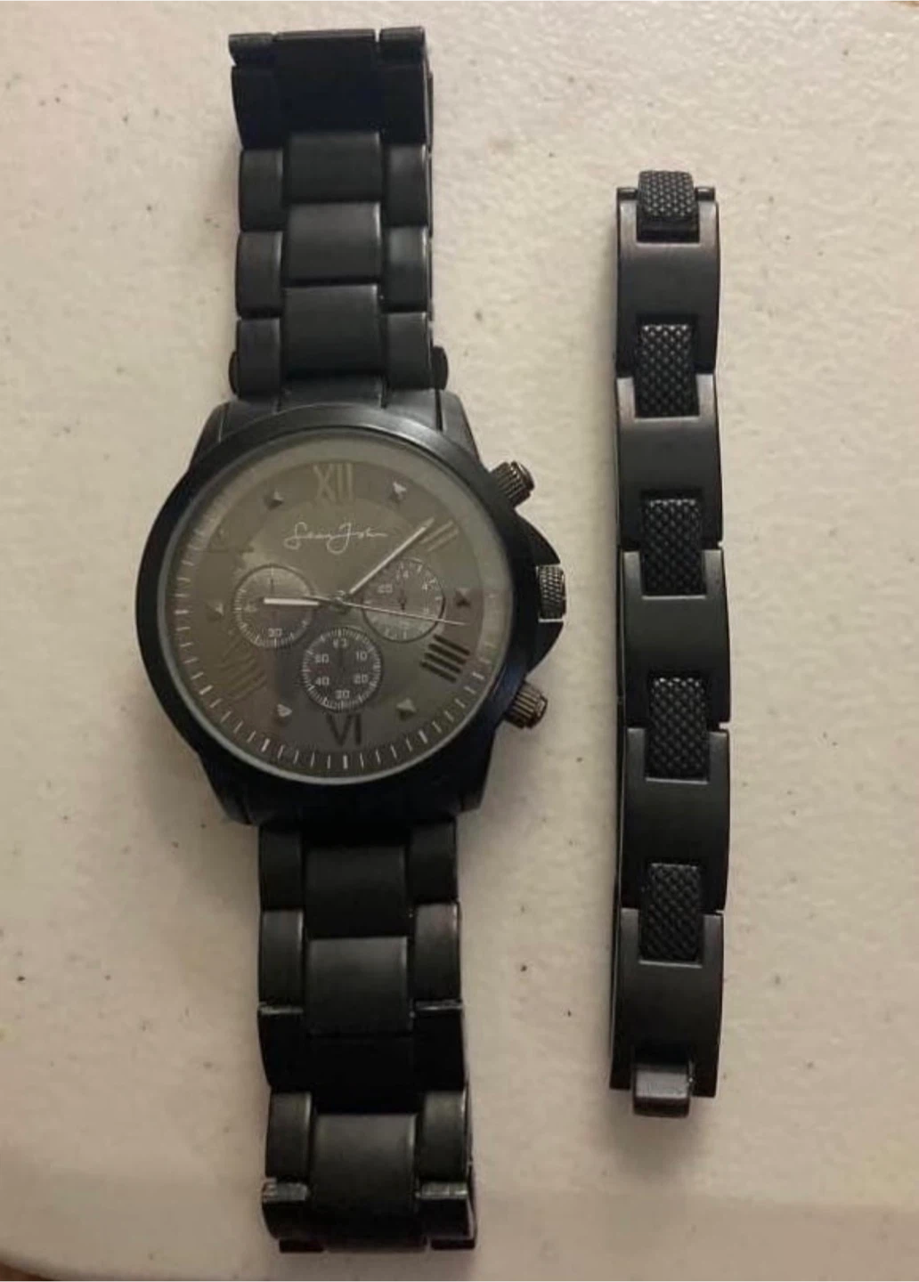 Sean John Black Watch & Bracelet with Extra Link