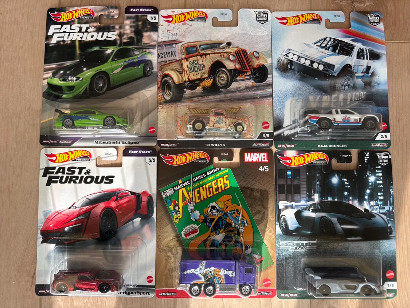 6 Hot Wheels Premium Diecast Cars - Fast & Furious, Marvel