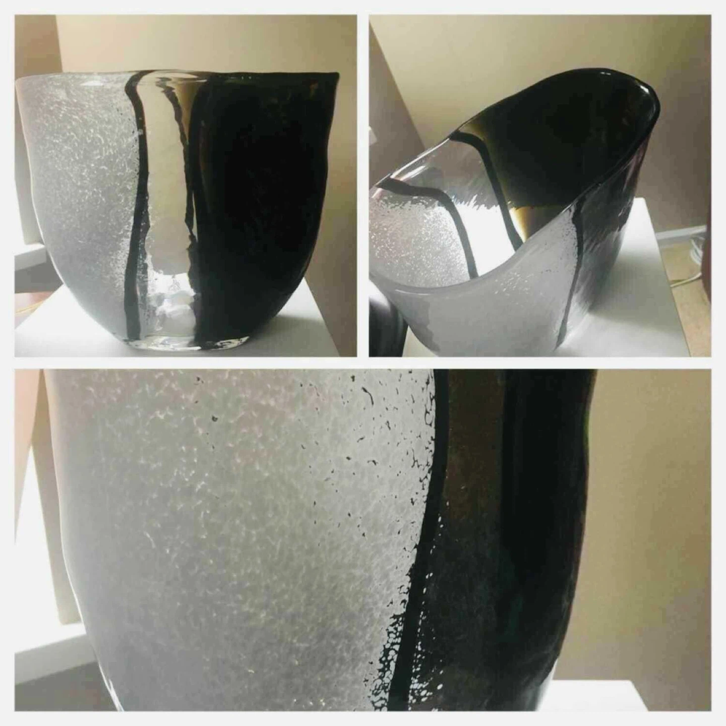 Vintage Black/White/grey heavy glass Vase: $125 cost - photo 4