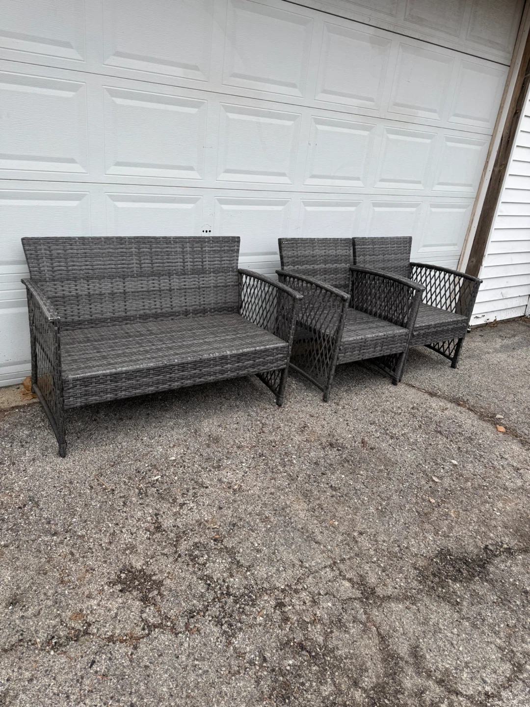 Gray Wicker Outdoor Patio Set - Loveseat & Chairs - photo 2