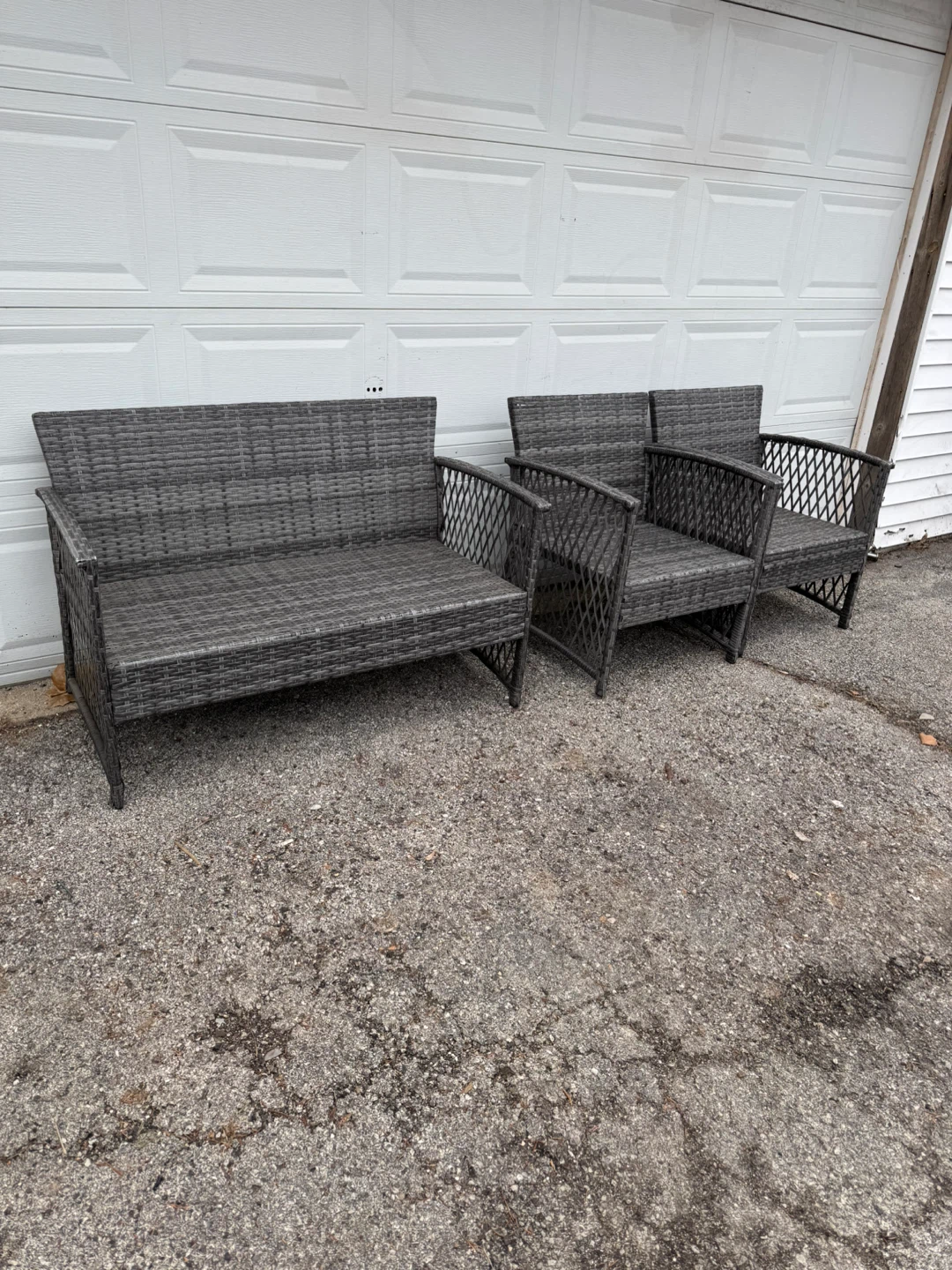 Gray Wicker Outdoor Patio Set - Loveseat & Chairs